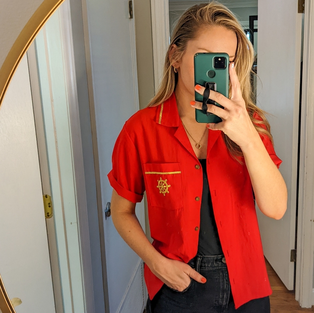 BonWorth Sailor themed red button down blouse, size 8